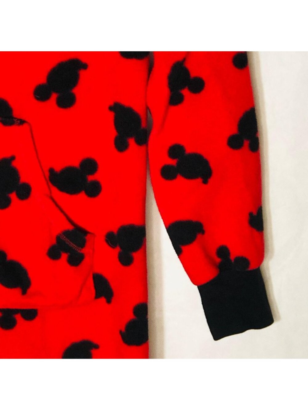 Disney feet pajamas red black mickey ears long sleeve zipper front size 10 READ - Picture 2 of 9